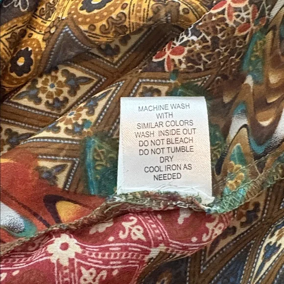 Antilia Femme Semi Sheer Peasant Boho Long Bell Sleeve Top Rust Teal M - Picture 7 of 8